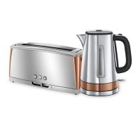 Luna Copper Accents Quiet Boil Kettle and 2 Slice Long Slot Toaster Set