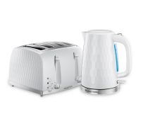 Honeycomb White Kettle and 4 Slice Toaster Set