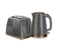 Groove Grey Kettle and Toaster Set 2 Slice